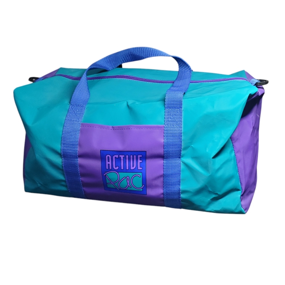 90s Active Pac Duffle Gym Carrying Bag Green Purple Vintage Bold Colorblock